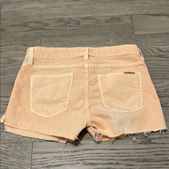 Coral / Faded Orange Jean Shorts. Frayed Hem - Picture 2 of 4